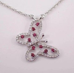 0.25Ct Round Cut Lab-Created Red Ruby Butterfly Pendant 14K White Gold Plated