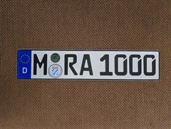1 REAL GERMAN LICENSE PLATE AUTO CAR TAG BMW MERCEDES NUMBER 1000 WOW!