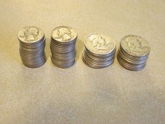1 Roll of Franklin Halves & 1 Roll of Washington Quarters 90% Silver