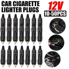 10-50x 12V Male Car Cigarette Lighter Socket Plug Connector with Fuse & Red LED