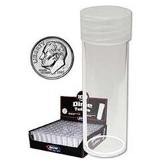 10  BCW Round Clear Plastic Dime Coin Tubes with Screw on Cap