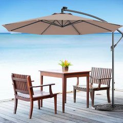 10 Ft. Steel Market Hanging Solar LED Patio Umbrella with Heavy-Duty Cross Base