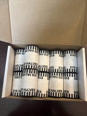 10 Half Dollar Rolls – Bank Wrapped Half Dollar Roll – $100 Face Value