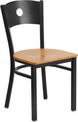 (10 PACK) Black Circle Back Metal Restaurant Chair With Natural Wood Seat