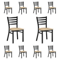 10 PACK Black Ladder Back Metal Restaurant Chair with Natural Wood Seat