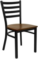 (10 PACK) Black Ladder Back Metal Restaurant Chair with Cherry Wood Seat
