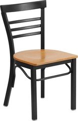 10 PACK Black Ladder Back Metal Restaurant Chair with Natural Wood Seat