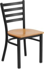 (10 PACK) Black Ladder Back Metal Restaurant Chair with Natural Wood Seat