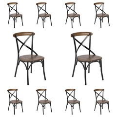 10 PACK Cross Back Metal Restaurant Chair With Metal Bracing & Fruitwood Seat