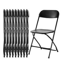 10 Pack Folding Chair Plastic Foldable Stackable Portable Outdoor/Indoor Black