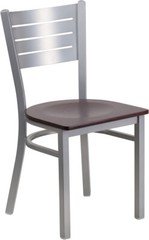 (10 PACK) Silver Slat Back Metal Restaurant Chair with Mahogany Wood Seat