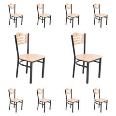 10 PACK Slat Back Metal Restaurant Chair With Natural Wood Seat and Back