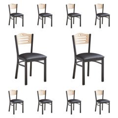 10 PACK Slat Back Metal Restaurant Chair With Black Vinyl Seat & Wood Back