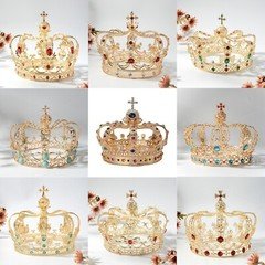 10 Styles Men's Cross Gold King Metal Round Crown Drama Cosplay