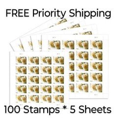 100 FOREVER STAMPS White Rose 5 SHEETS Wedding **FREE PRIORITY SHIPPING**