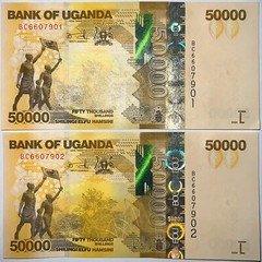 100,000 Uganda Shillings - 2 x 50,000 UGX Banknotes - NEW 2024, UNC - AUTHENTIC