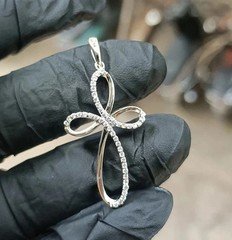1.00Ct Round Cut Lab Created Diamond Jesus Cross Pendant 14K White Gold Plated
