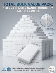 108 Bulk Pack Magic Eraser Sponges - 2X Density Melamine Foam 