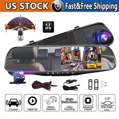 1080P HD Rearview Mirror Car DVR Dual Dash Cam Camera Front Rear Video Recorder