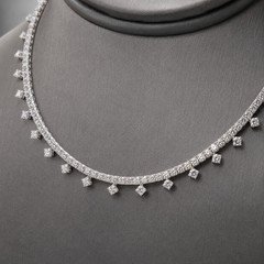 10.98 cttw Natural Diamond Bridal Necklace 18K White Gold | F-G VS Round Diamond