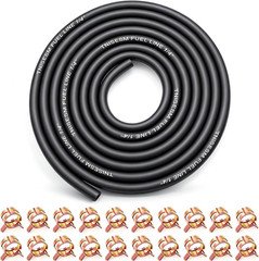 10Ft 1/4 Inch Fuel Line Hose with 20 Clamps, Rubber Fuel Line for Lawn Mower Dir