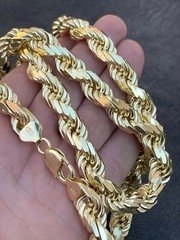 10mm Thick Mens Rope Chain 14k Gold Over Real Solid 925 Sterling Silver Necklace