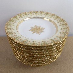 11 Charles Ahrenfeldt Limoges Soup Bowls F. Schultze & Co Gold Snowflake France
