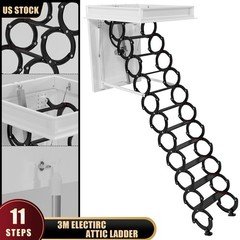 11 Steps 3m Electirc Attic Ladder Aluminum Folding W/ Remote Loft 31.5*35.4" A7