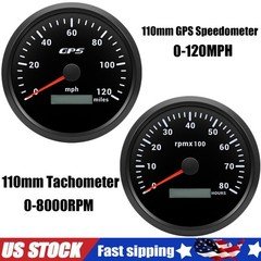 110mm 2 Gauge Set GPS Speedometer 0-120MPH Tachometer 0-8000RPM For Car Boat US