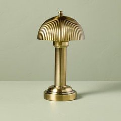 11.5" Fluted Metal Rechargeable Library Table Lamp Brass (Includes LED