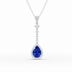 11x8mm Natural Tanzanite & Diamond Pendant Necklace, 14k White Gold