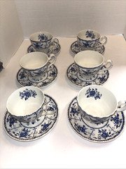 12 pc Johnson Brothers Indies Blue and White Ironstone Cups  and Saucers Nice