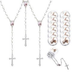 12 Pcs Baby Angel White Rosary Beads Necklace, Recuerdos de Bautizo Para Niño...