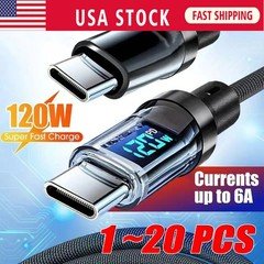 120w Super Fast USB Type-C Charging Braid Phone Charger Lead with Display LOT