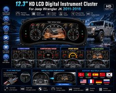 12.3"Digital Instrument Cluster for Jeep Wrangler JK 11-18 Speedometer Dashboard