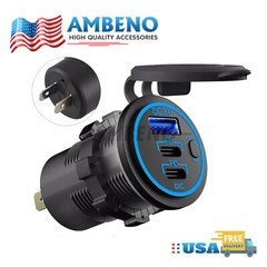 12V-24V QC3.0 + PD USB C Car Fast Charger Power Socket Outlet for Boat RV Marine