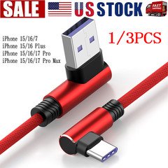 1/3 Pack 90 Degree Fast Charge USB-C to USB-A Cable Type C Charger Cord Charging