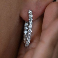 14K Gold Lab-Created Diamond Small Oval Hoop Earrings (YG/WG)