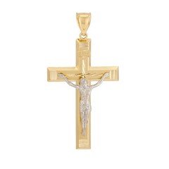 14k solid yellow and white gold crucifix cross 3.8 grams