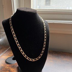 14K Solid Yellow Gold Elongated Curb Necklace 20” 20.43g Italy Lobster Clasp