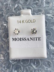 14K Yellow Gold Round White Moissanite Prong Stud Earrings Butterfly Back