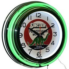 15" Sinclair Dino Mellowed 100 Million Years Double Neon Clock (Green)