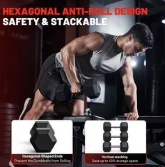 150 lb Dumbbells Set with Rack - Rubber-Coated for Easy Grip