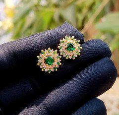 1.50Ct Round Cut Lab Created Emerald Halo Stud Earrings 14K Yellow Gold Plated