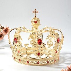 15cm Tall Large Men's Cross Gold Crown Drama Imperial Medieval King Metal Crown