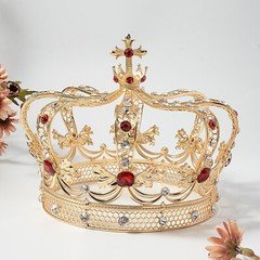 15cm Tall Large Men's Cross Gold Crown Drama Imperial Medieval King Metal Crown