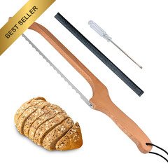 16" Sourdough Bread Bow Knife Wood Cutter Stainless Steel Serrated Slicer Cover