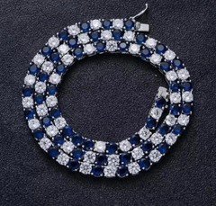 16Ct Lab Created Diamond & Blue Sapphire 14k White Gold Plated Tennis Necklace