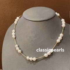 17'' Natural 6-7mm AAA+ White Round Akoya Real Pearl Necklace 14k Gold P