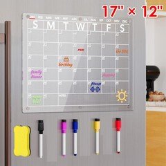 17x12 Acrylic Magnetic Dry Erase Board Calendar for Fridge, Clear Month Planner